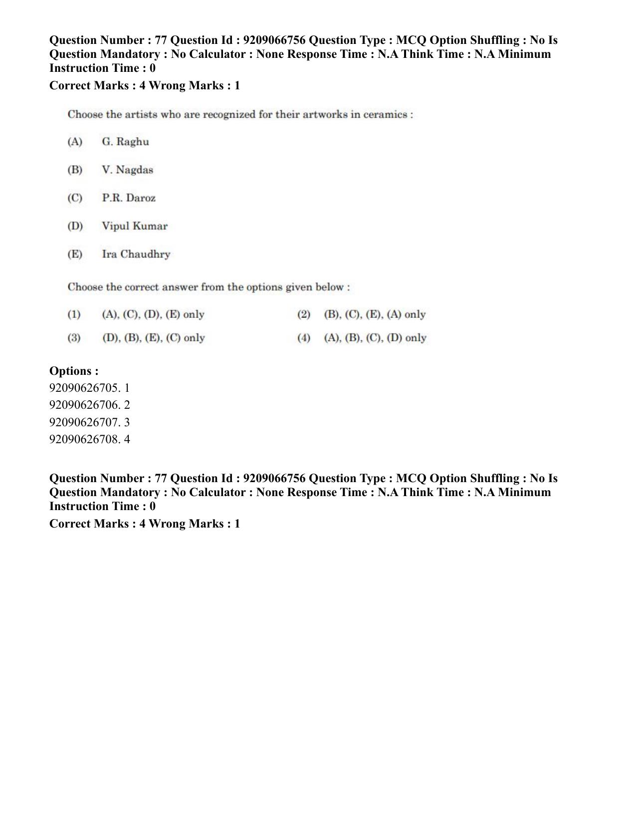 CUET PG 2023: HUQP17 – Plastic Arts (Eng.)-shift 1 (08-06-2023) Question Paper - Page 82