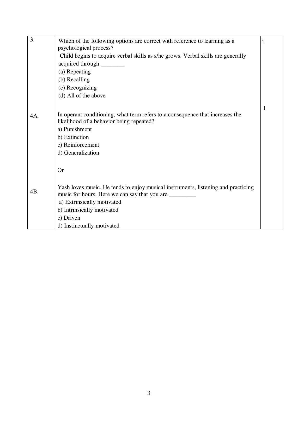 NIOS Class 12 Psychology (Old) Sample Paper - Page 3