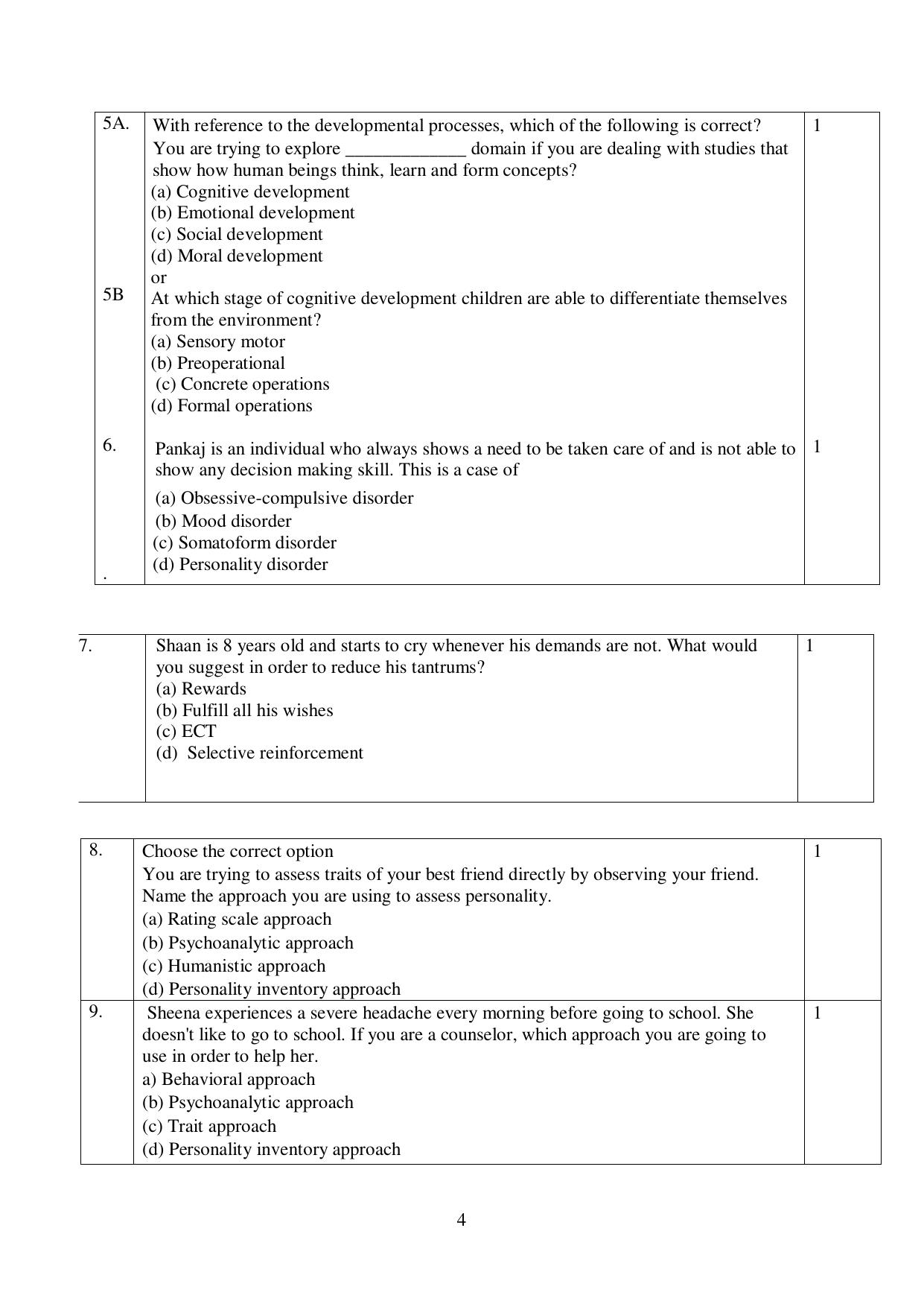 NIOS Class 12 Psychology (Old) Sample Paper - Page 4