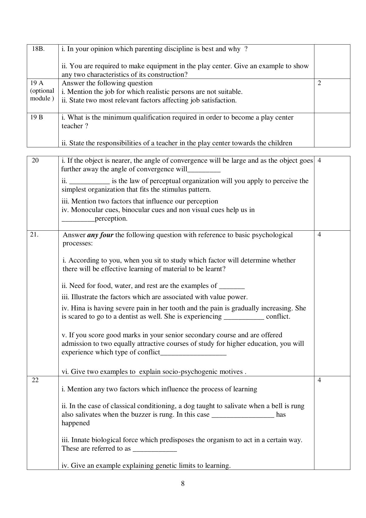 NIOS Class 12 Psychology (Old) Sample Paper - Page 8