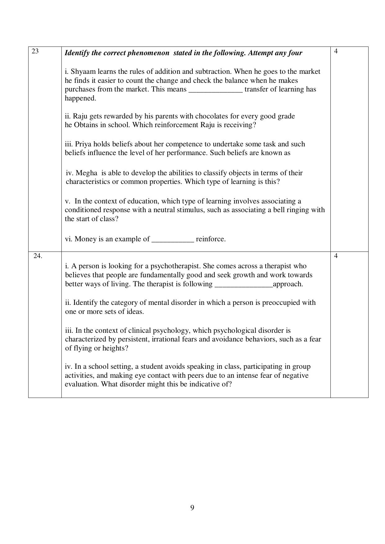 NIOS Class 12 Psychology (Old) Sample Paper - Page 9