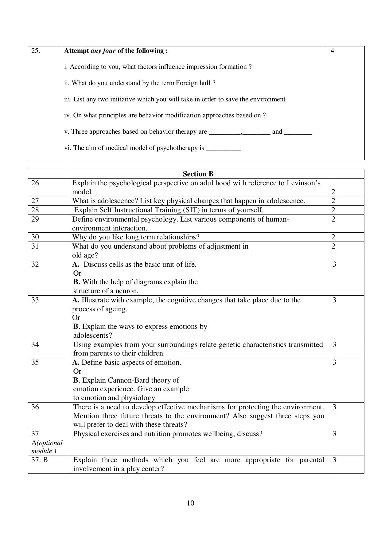 NIOS Class 12 Psychology (Old) Sample Paper - Page 10