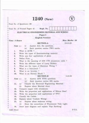 AP Inter 2nd Year Vocational Question Paper March - 2020 - Electrical Engineering Materials Wiring - I