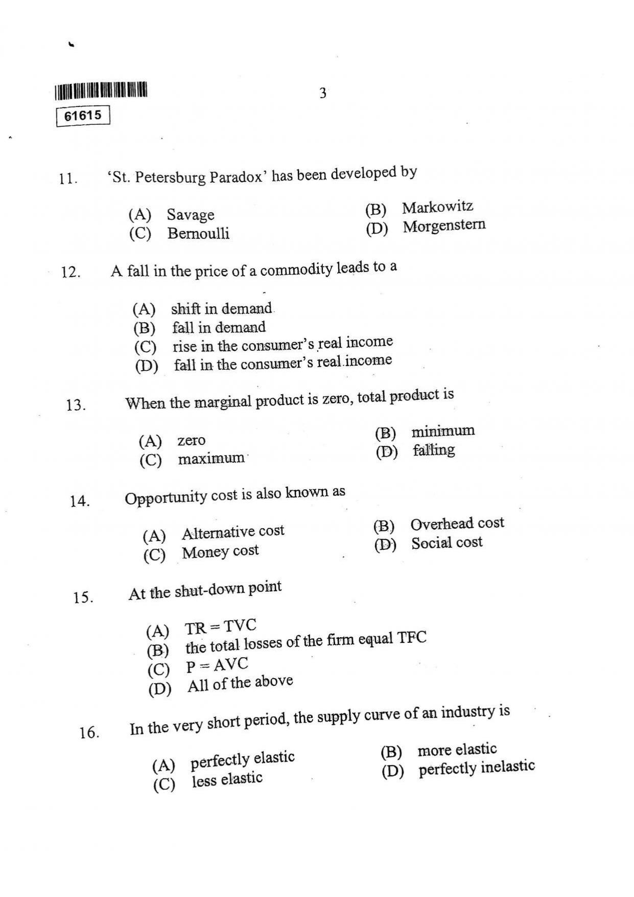 CUSAT CAT 2015 Applied Economics Question Paper - Page 4