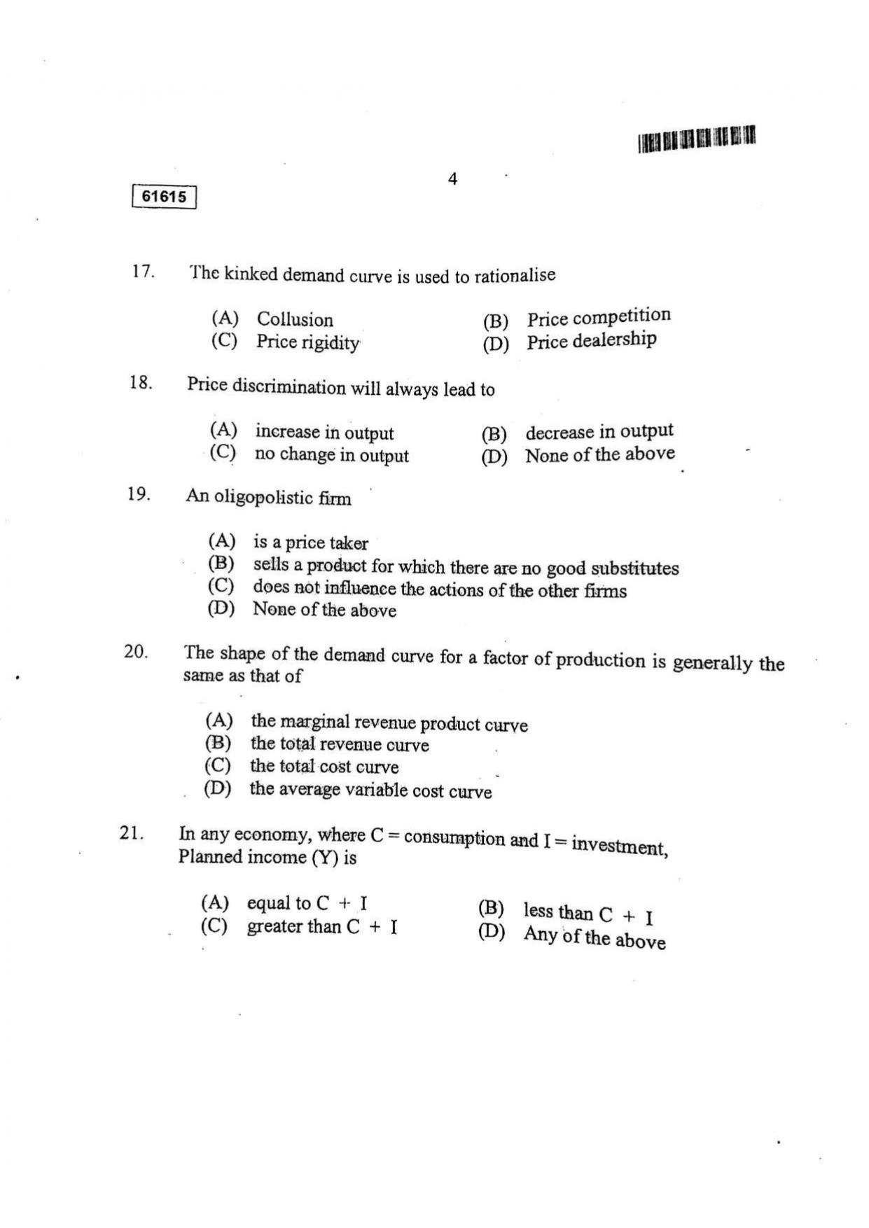 CUSAT CAT 2015 Applied Economics Question Paper - Page 5