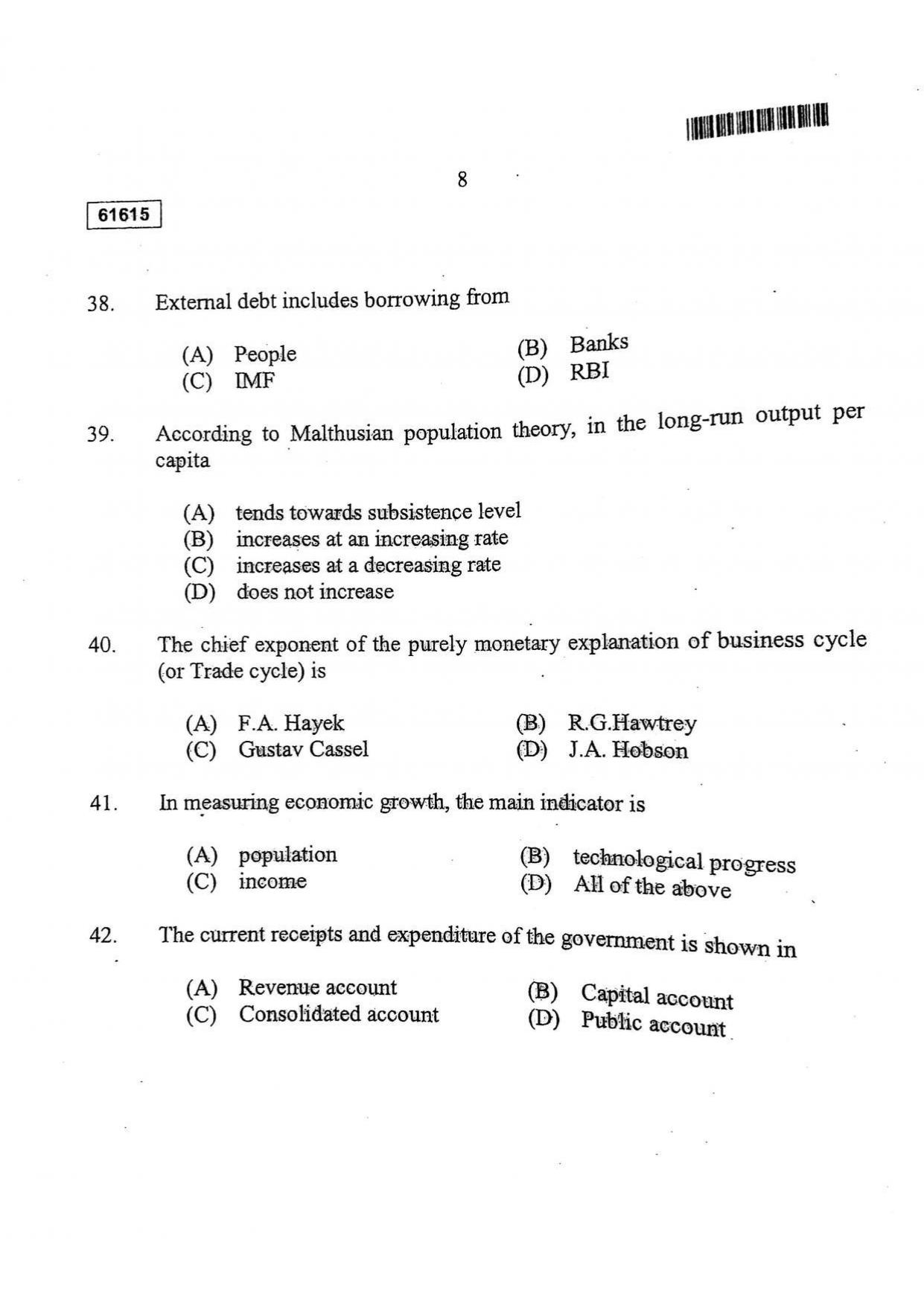 CUSAT CAT 2015 Applied Economics Question Paper - Page 9