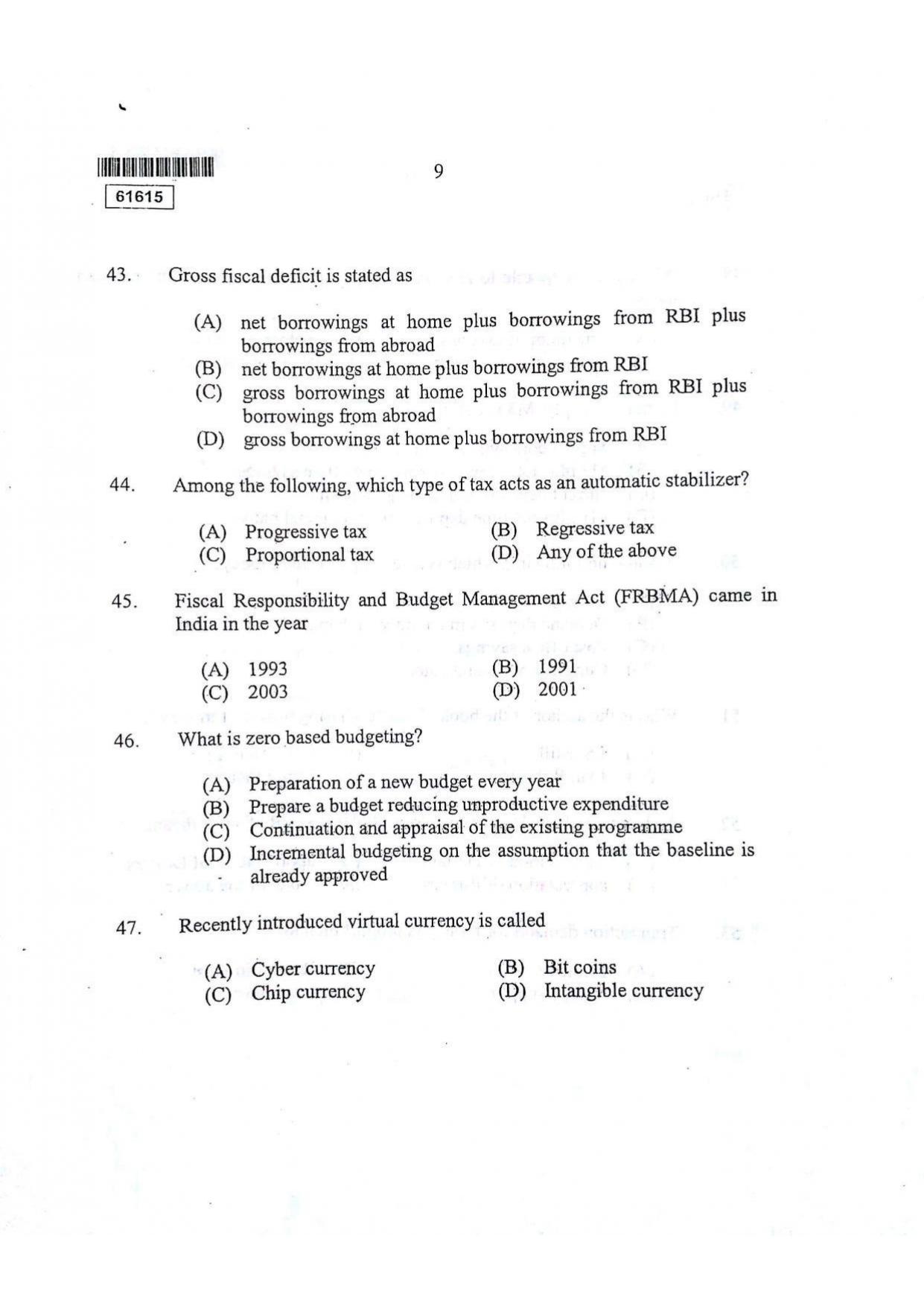 CUSAT CAT 2015 Applied Economics Question Paper - Page 10