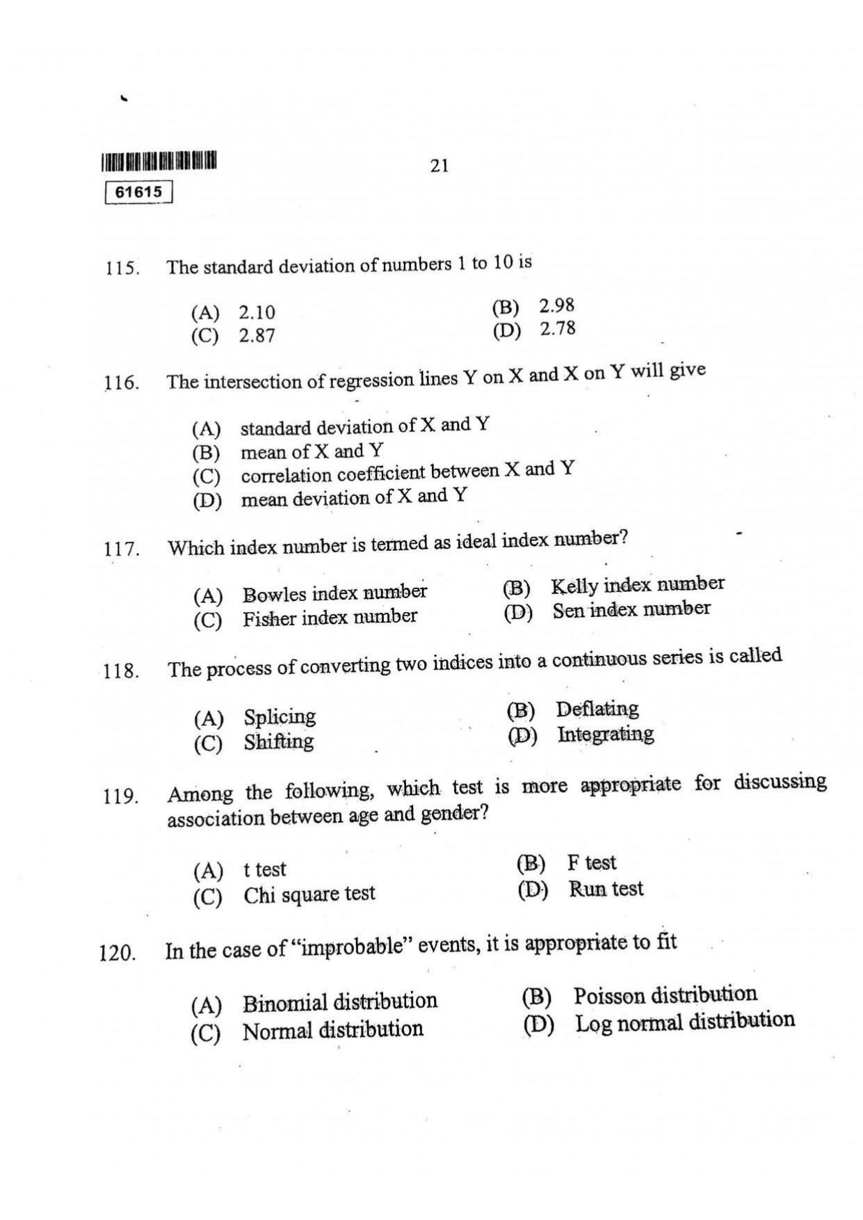 CUSAT CAT 2015 Applied Economics Question Paper - Page 22