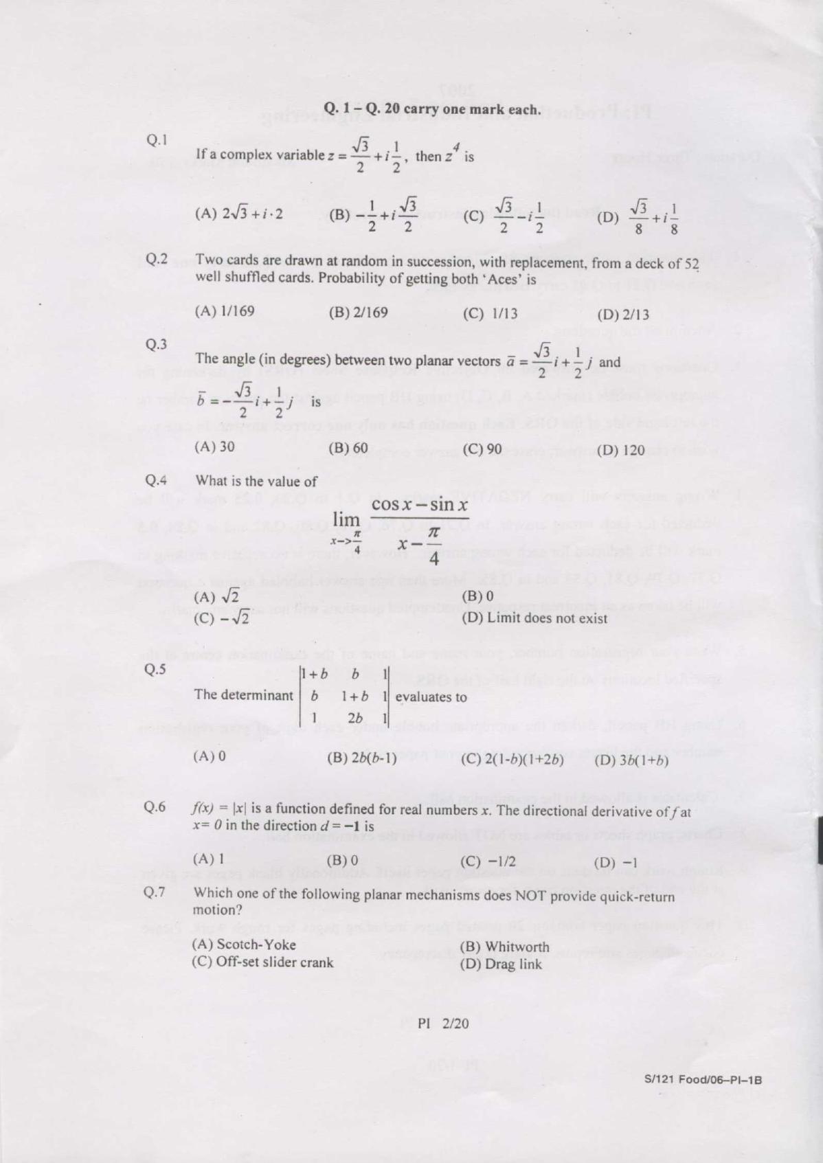 GATE 2007 Production and Industrial Engineering (PI) Question Paper with Answer Key - Page 2
