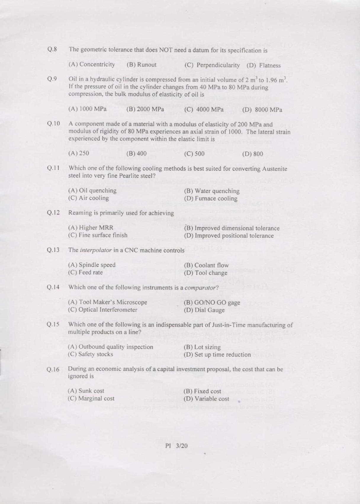 GATE 2007 Production and Industrial Engineering (PI) Question Paper with Answer Key - Page 3