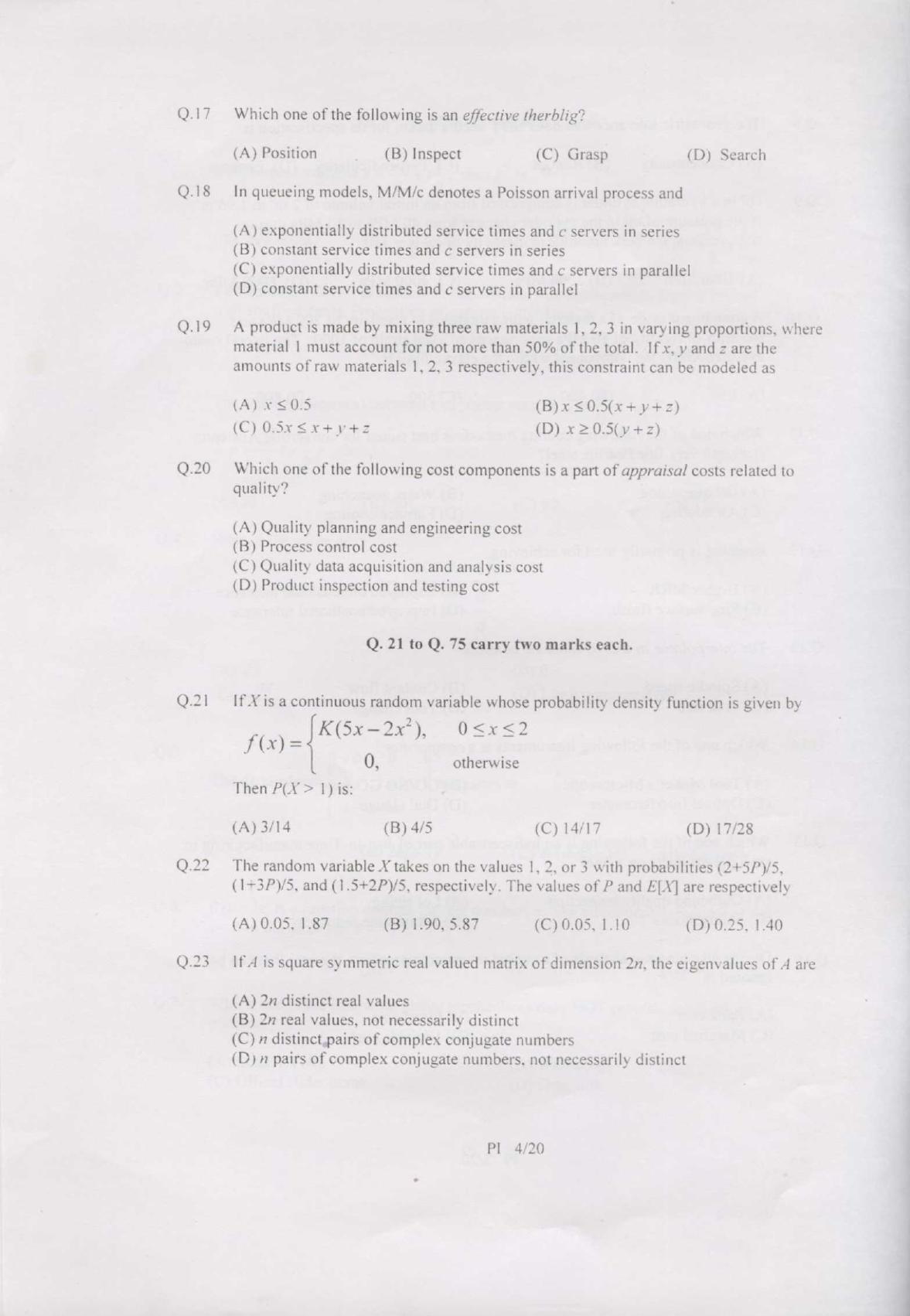 GATE 2007 Production and Industrial Engineering (PI) Question Paper with Answer Key - Page 4
