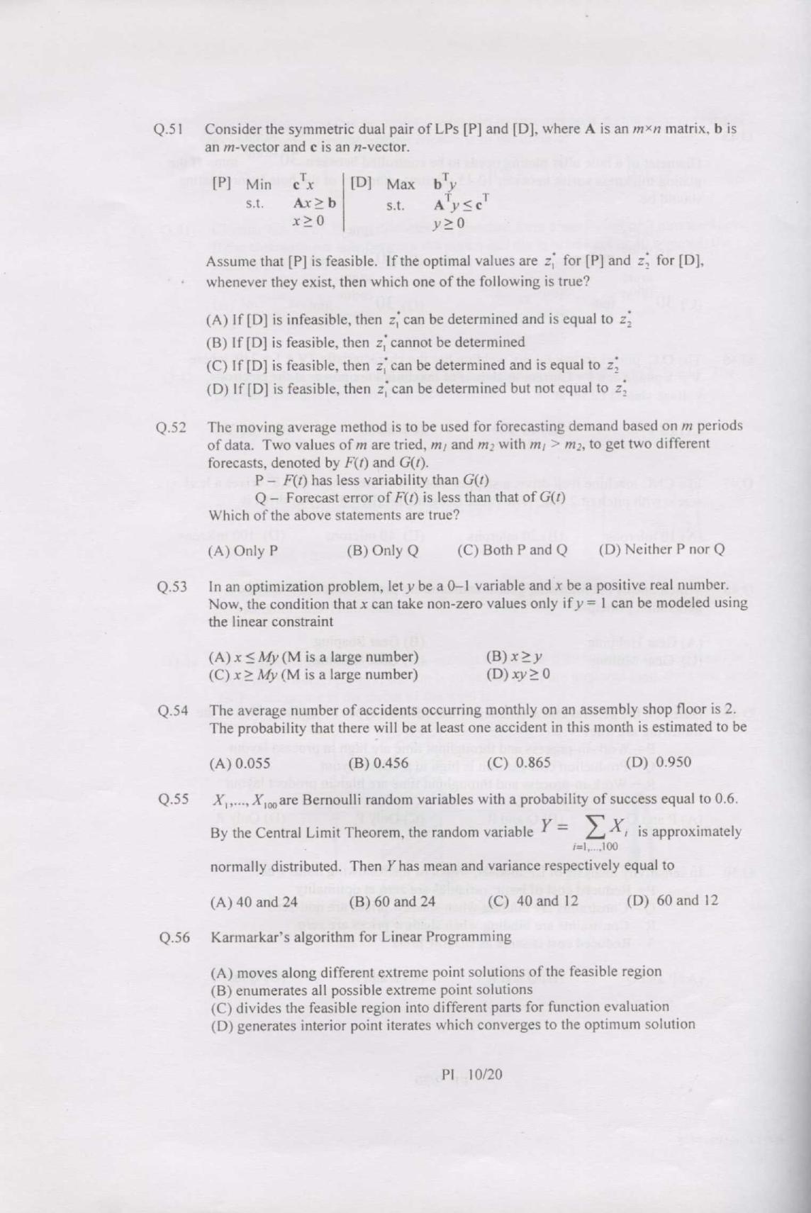 GATE 2007 Production and Industrial Engineering (PI) Question Paper with Answer Key - Page 10