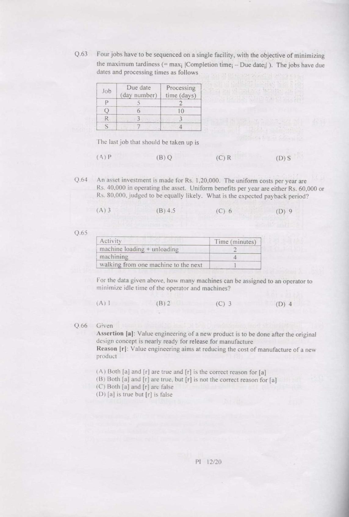 GATE 2007 Production and Industrial Engineering (PI) Question Paper with Answer Key - Page 12