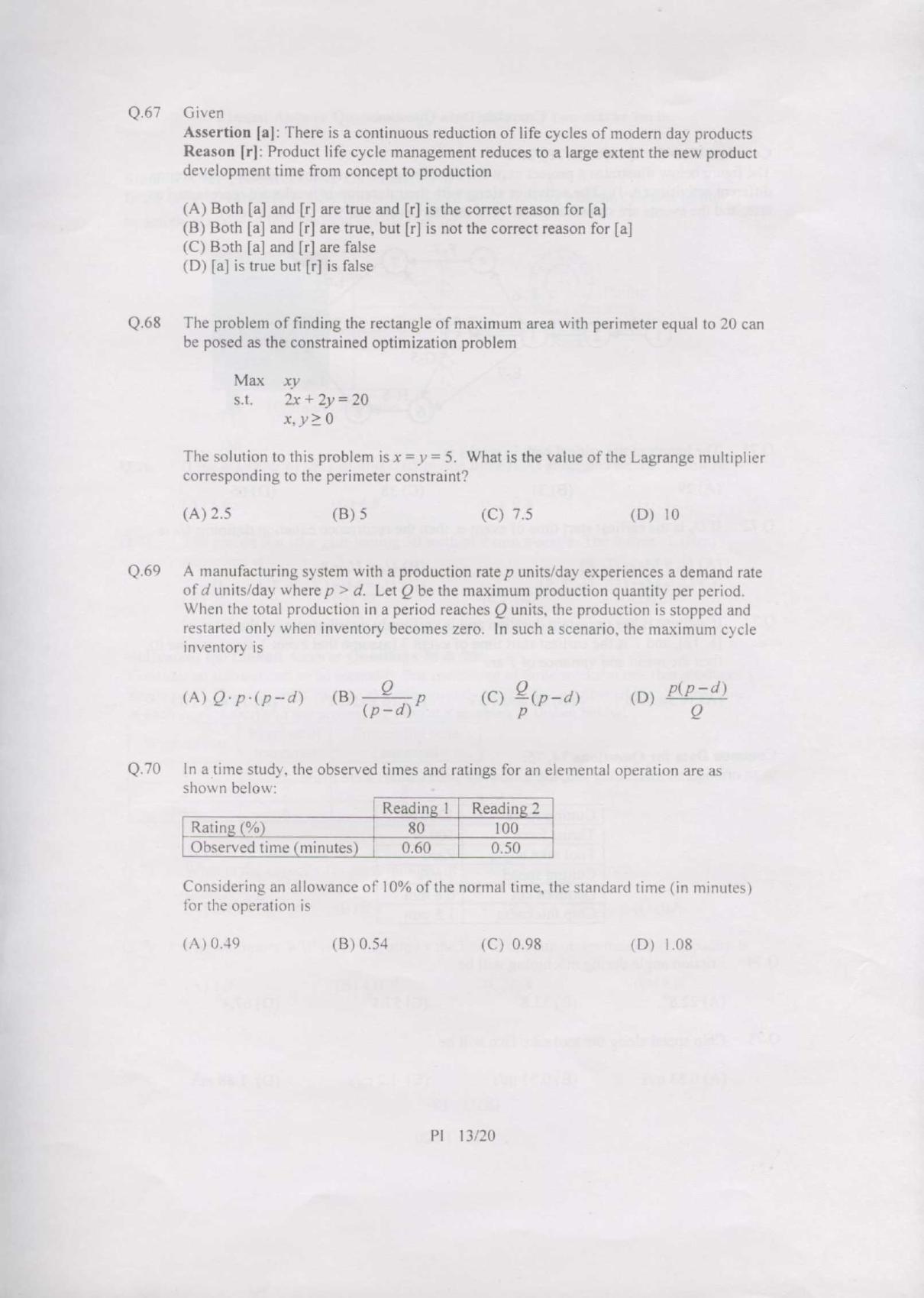 GATE 2007 Production and Industrial Engineering (PI) Question Paper with Answer Key - Page 13