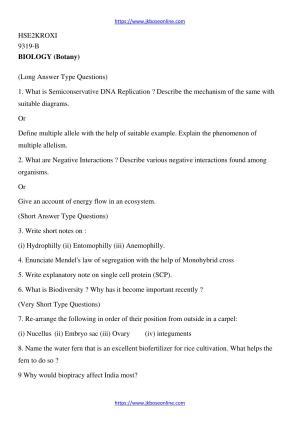JKBOSE Class 12 Biology-Botany Question Papers 2011 (9319-B)