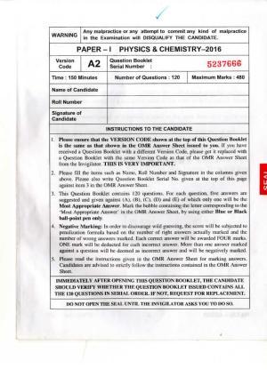 KEAM Paper I 2016 Question Paper