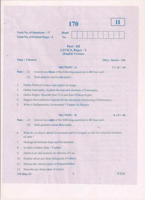 AP Inter 1st Year Civics-I (EM) May-2018 (General) Question Paper