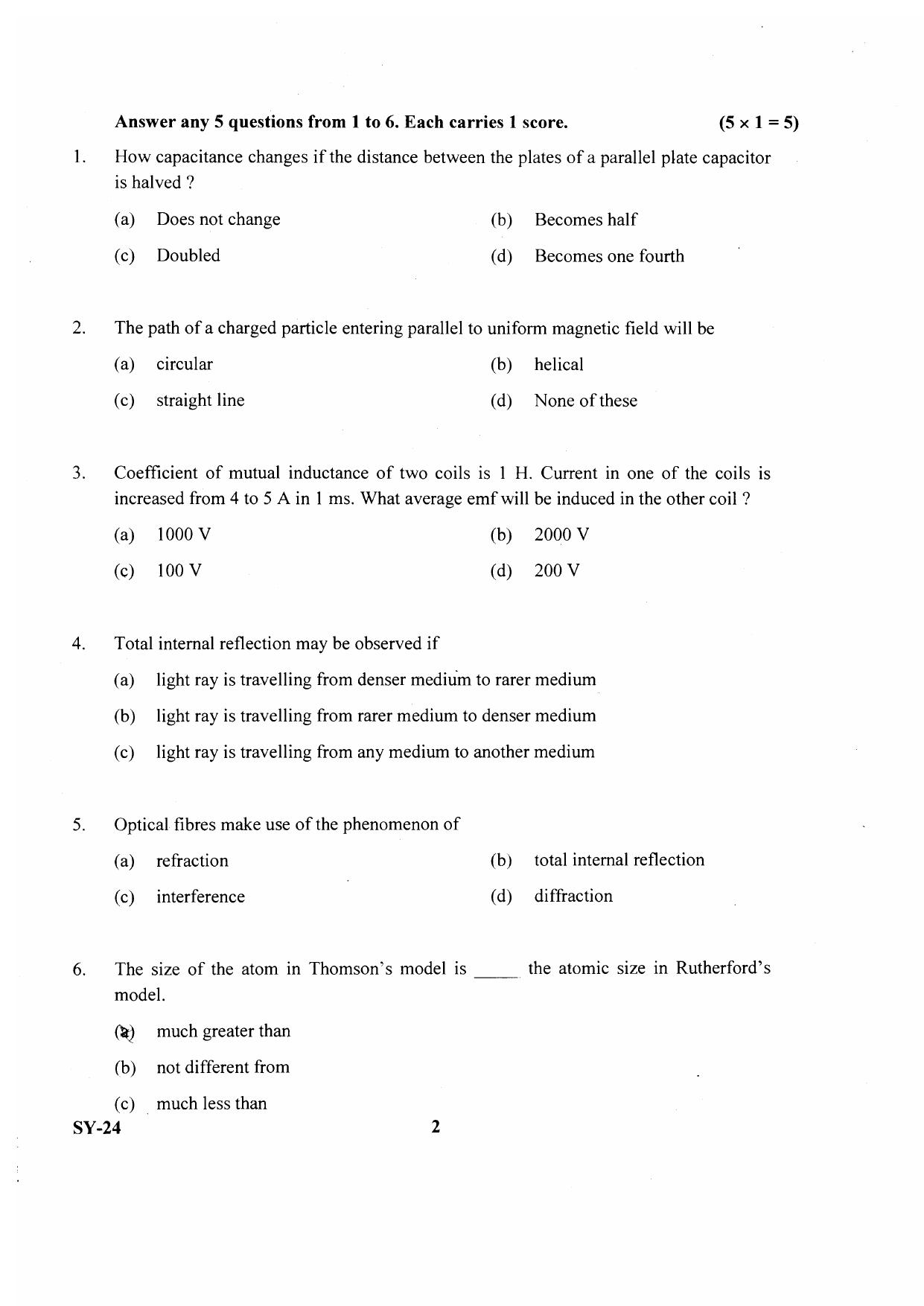 Kerala Plus Two 2020 Physics Annual Question Paper - Page 2
