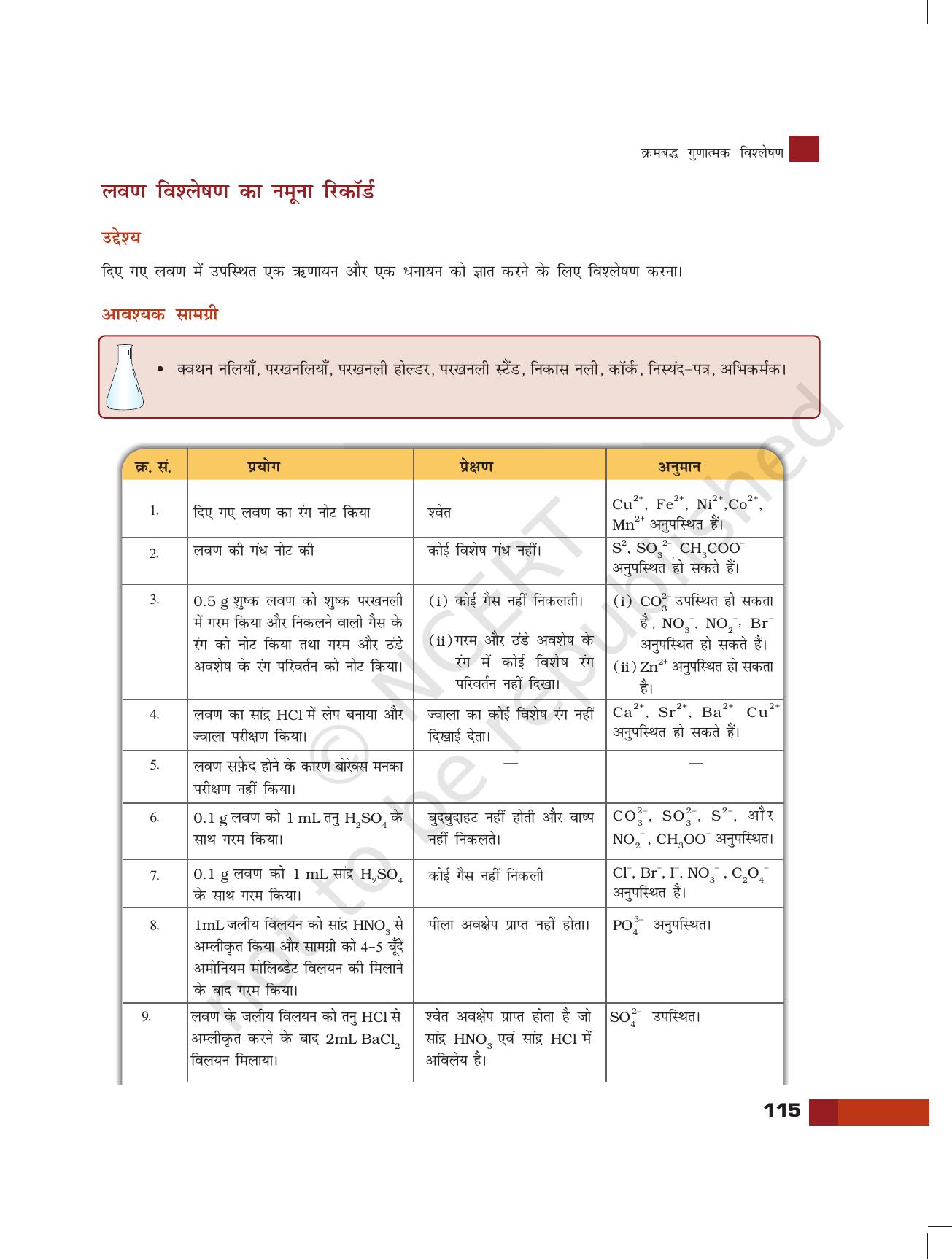 NCERT Laboratory Manuals for Class XI रसायन - क्रमबद्ध गुणात्मक विश्लेषण - Page 36
