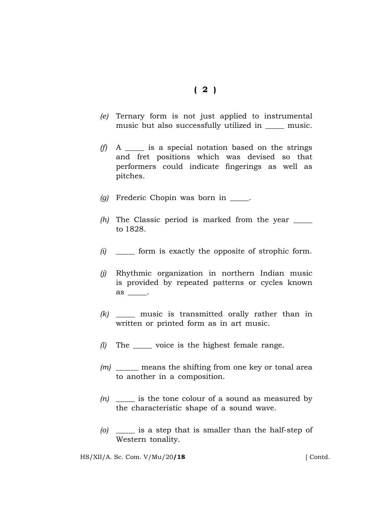 Meghalaya Board (MBOSE) Class 12 MUSIC 2020 Question Paper - Page 2