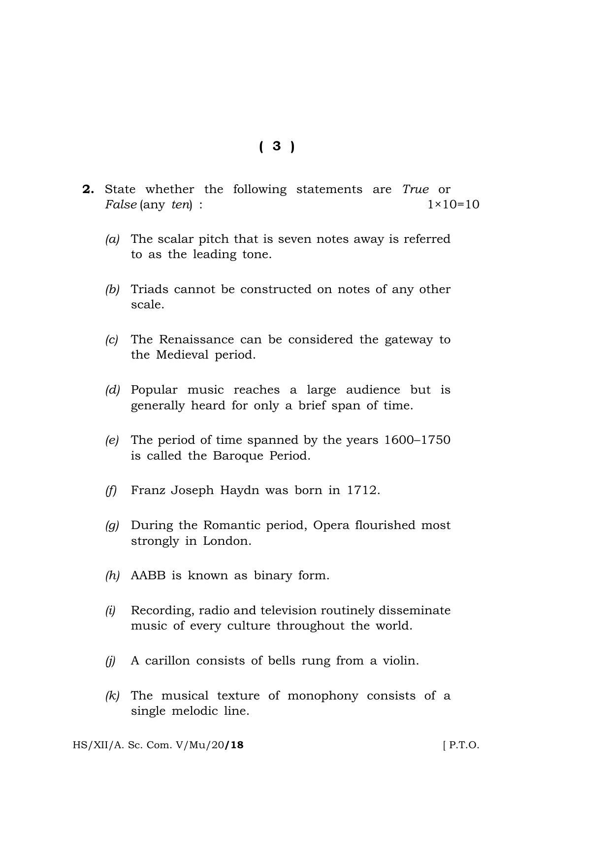 Meghalaya Board (MBOSE) Class 12 MUSIC 2020 Question Paper - Page 3