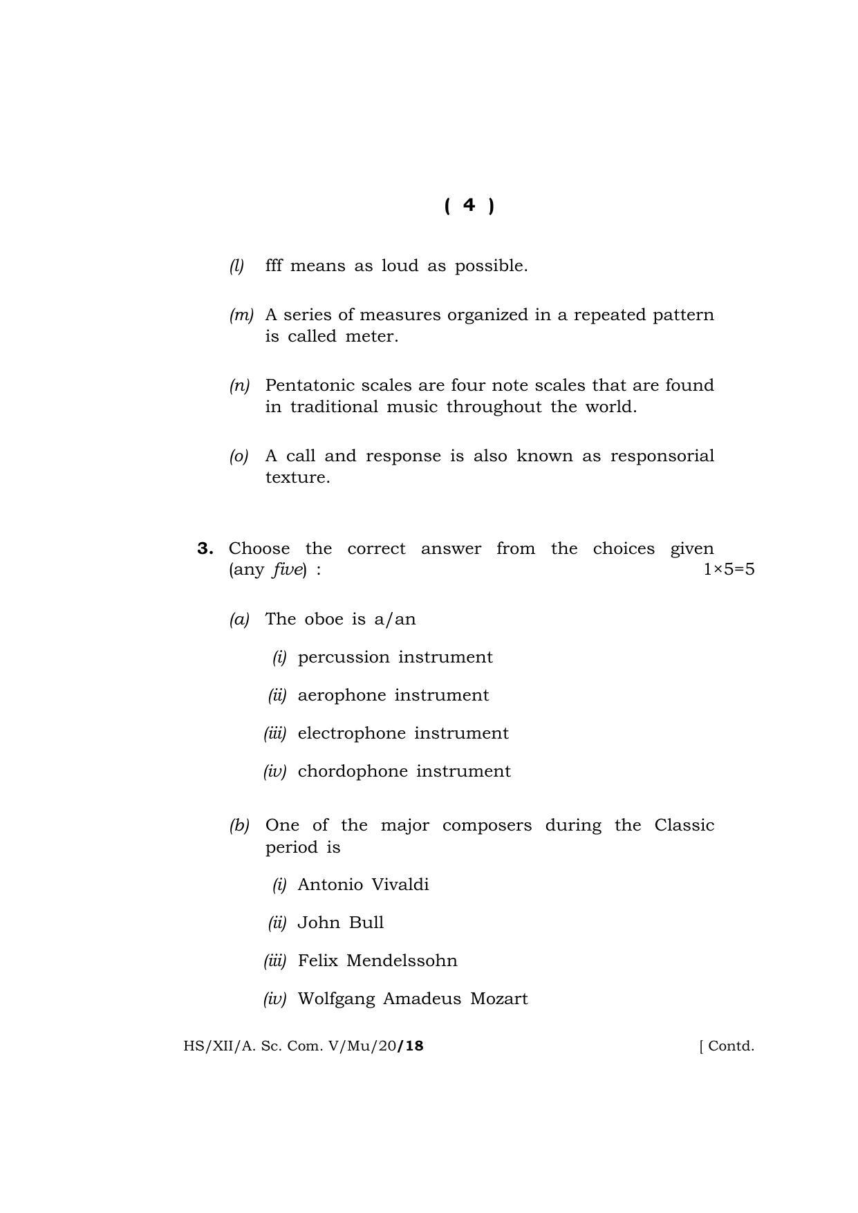 Meghalaya Board (MBOSE) Class 12 MUSIC 2020 Question Paper - Page 4