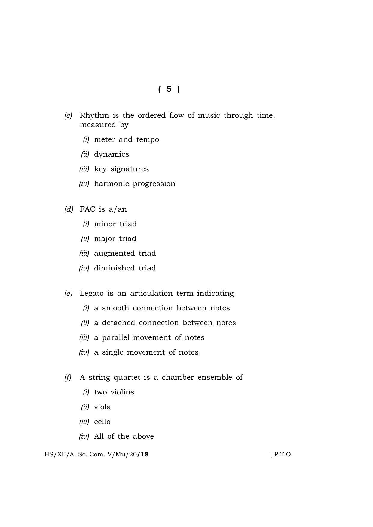 Meghalaya Board (MBOSE) Class 12 MUSIC 2020 Question Paper - Page 5