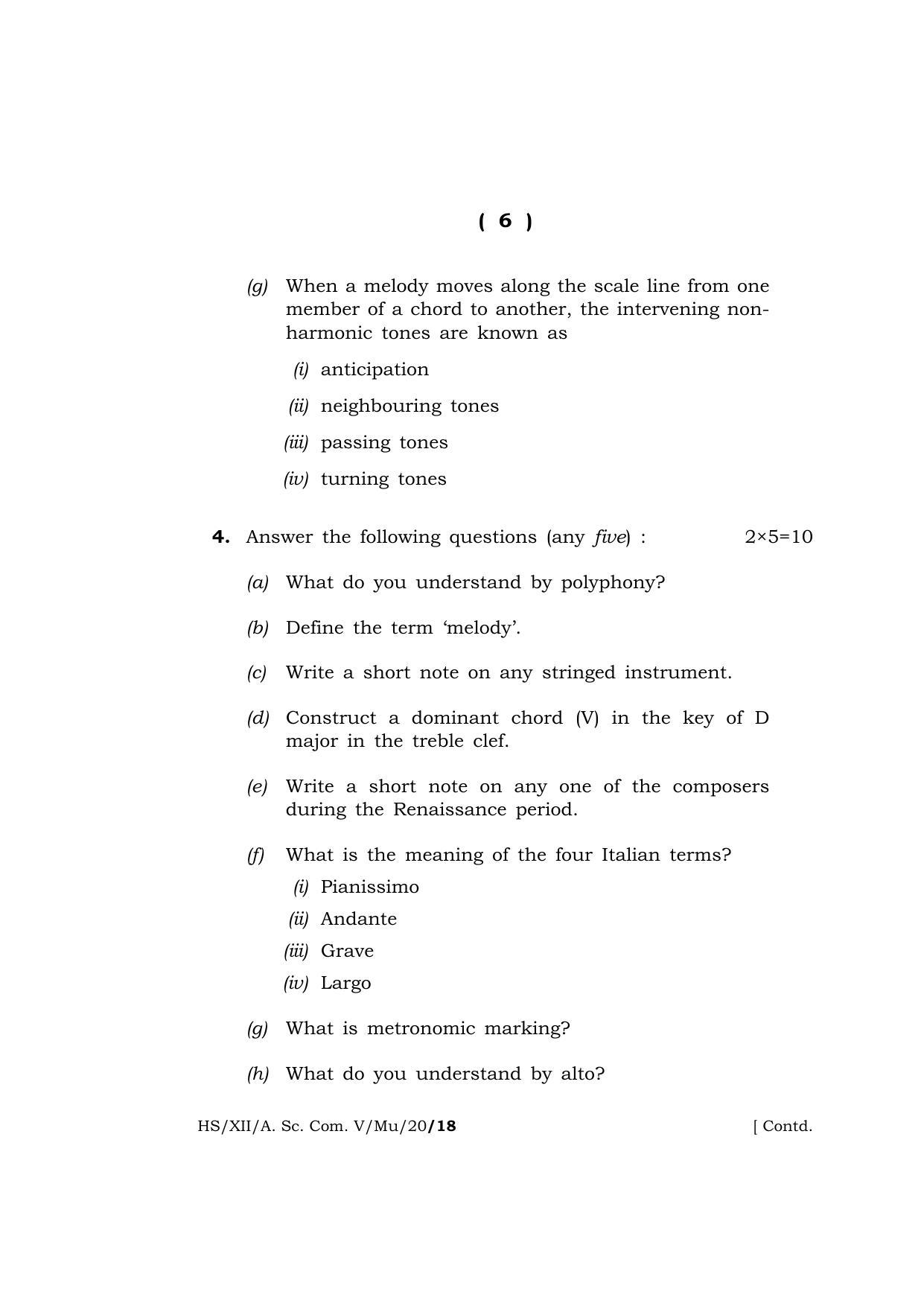 Meghalaya Board (MBOSE) Class 12 MUSIC 2020 Question Paper - Page 6