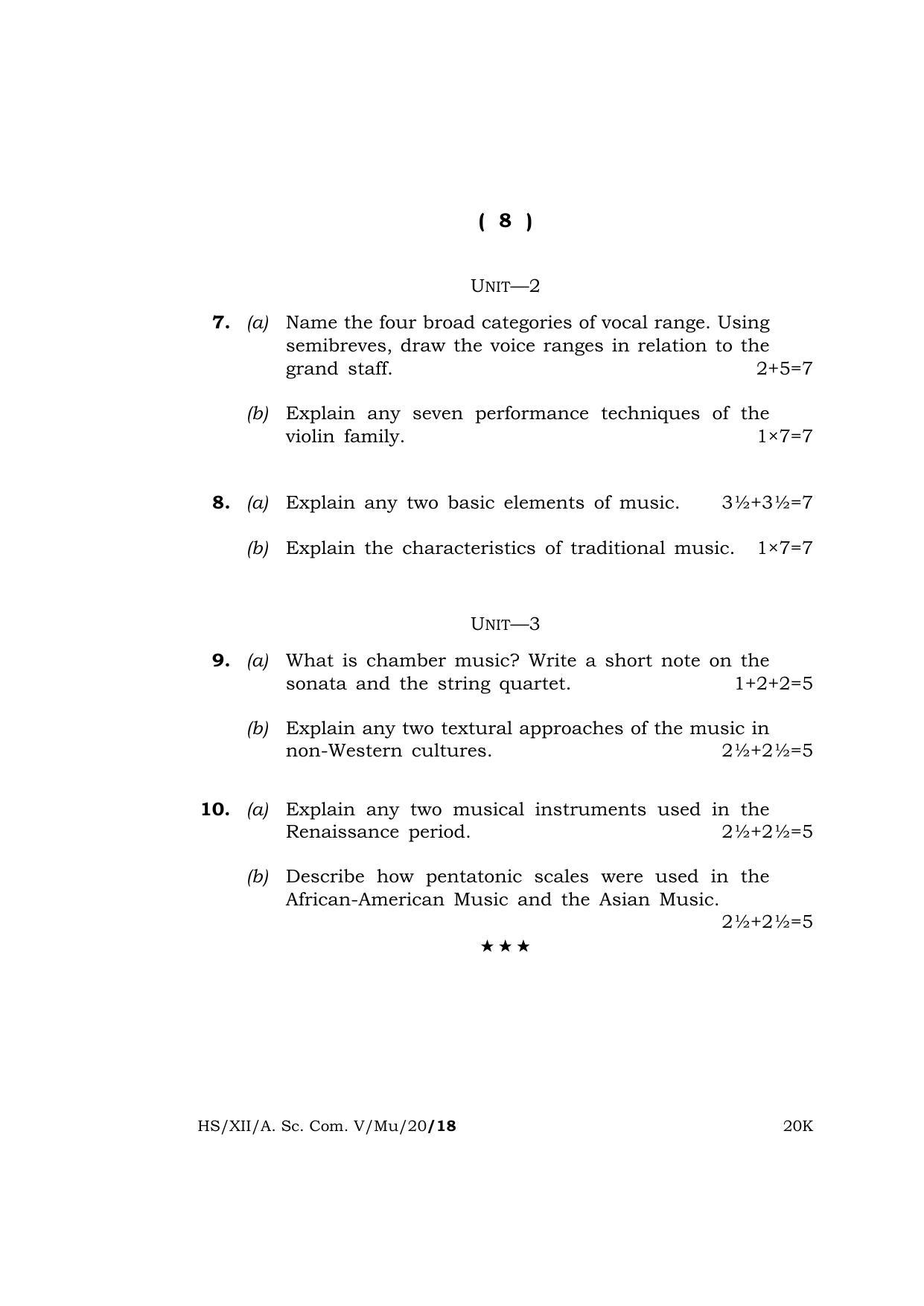 Meghalaya Board (MBOSE) Class 12 MUSIC 2020 Question Paper - Page 8