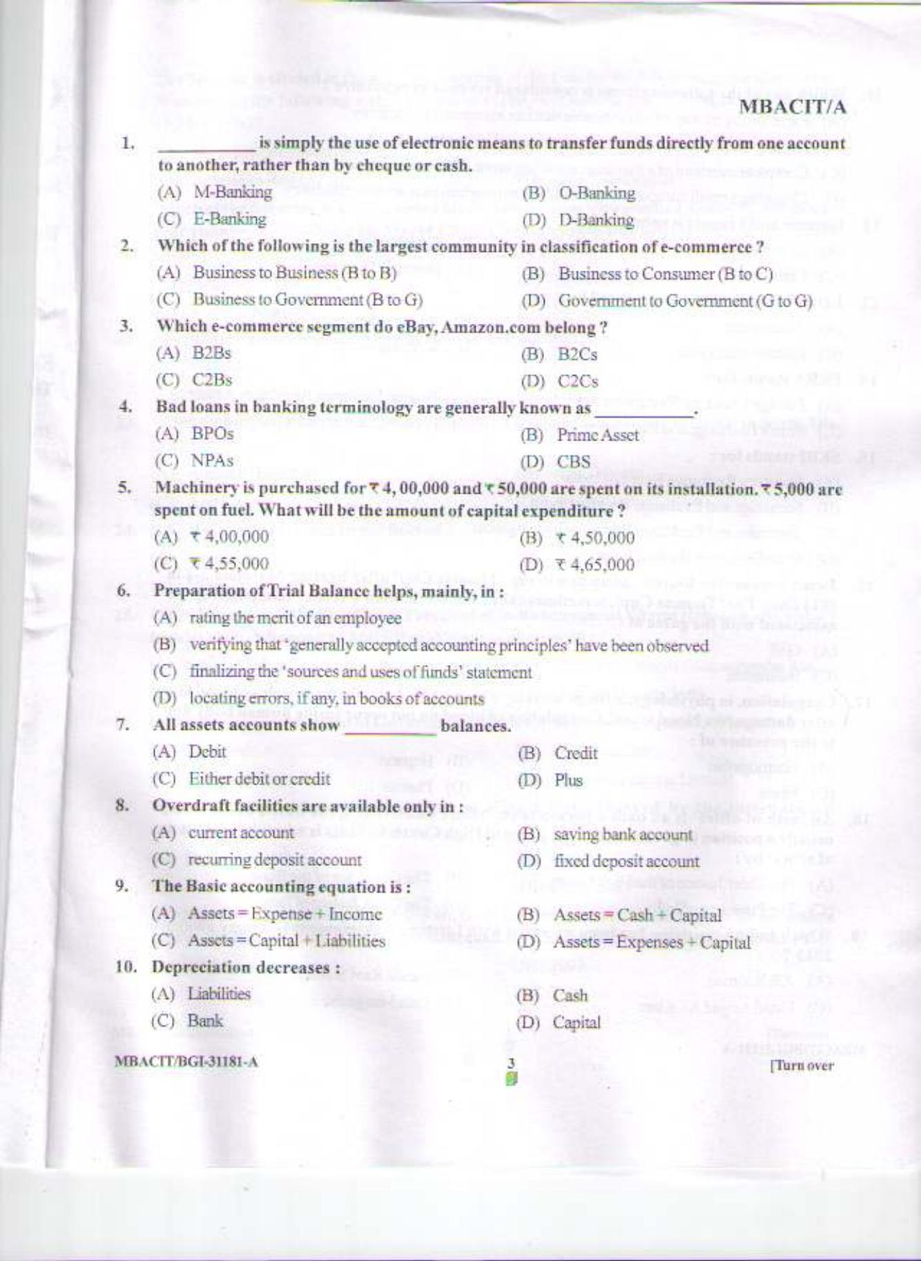 PU CET PG 2015: MBACIT Question Paper - Page 2