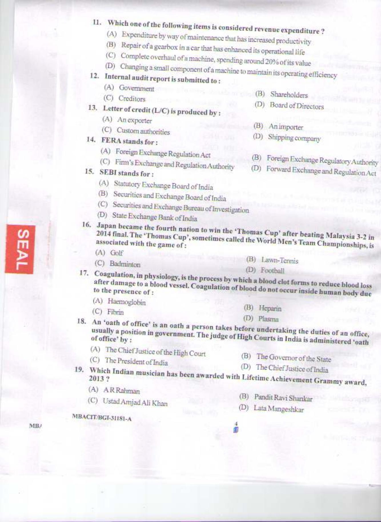 PU CET PG 2015: MBACIT Question Paper - Page 3