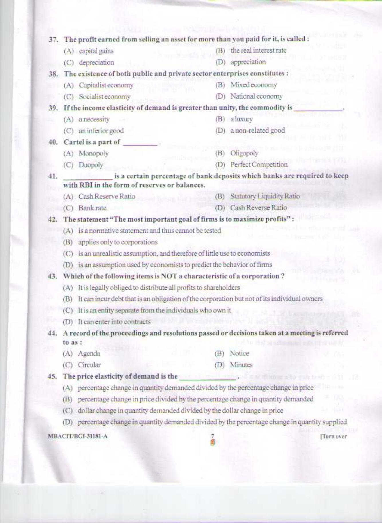 PU CET PG 2015: MBACIT Question Paper - Page 6
