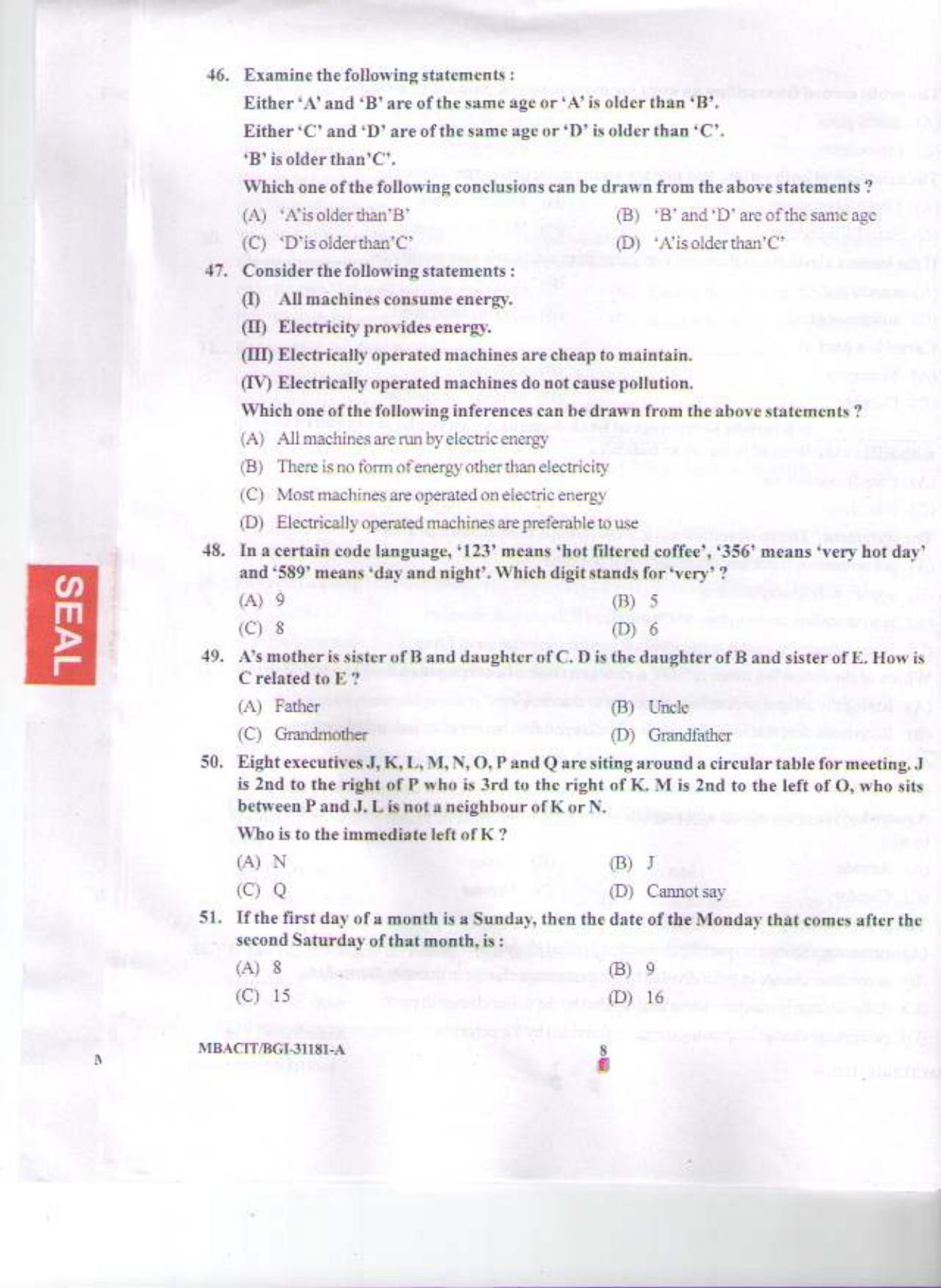 PU CET PG 2015: MBACIT Question Paper - Page 7