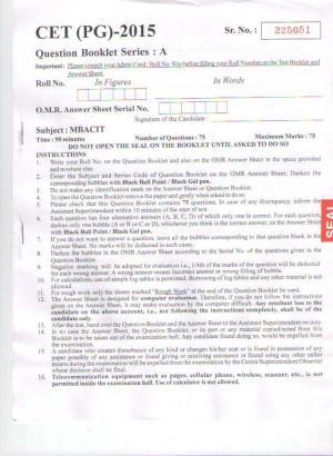 PU CET PG 2015: MBACIT Question Paper