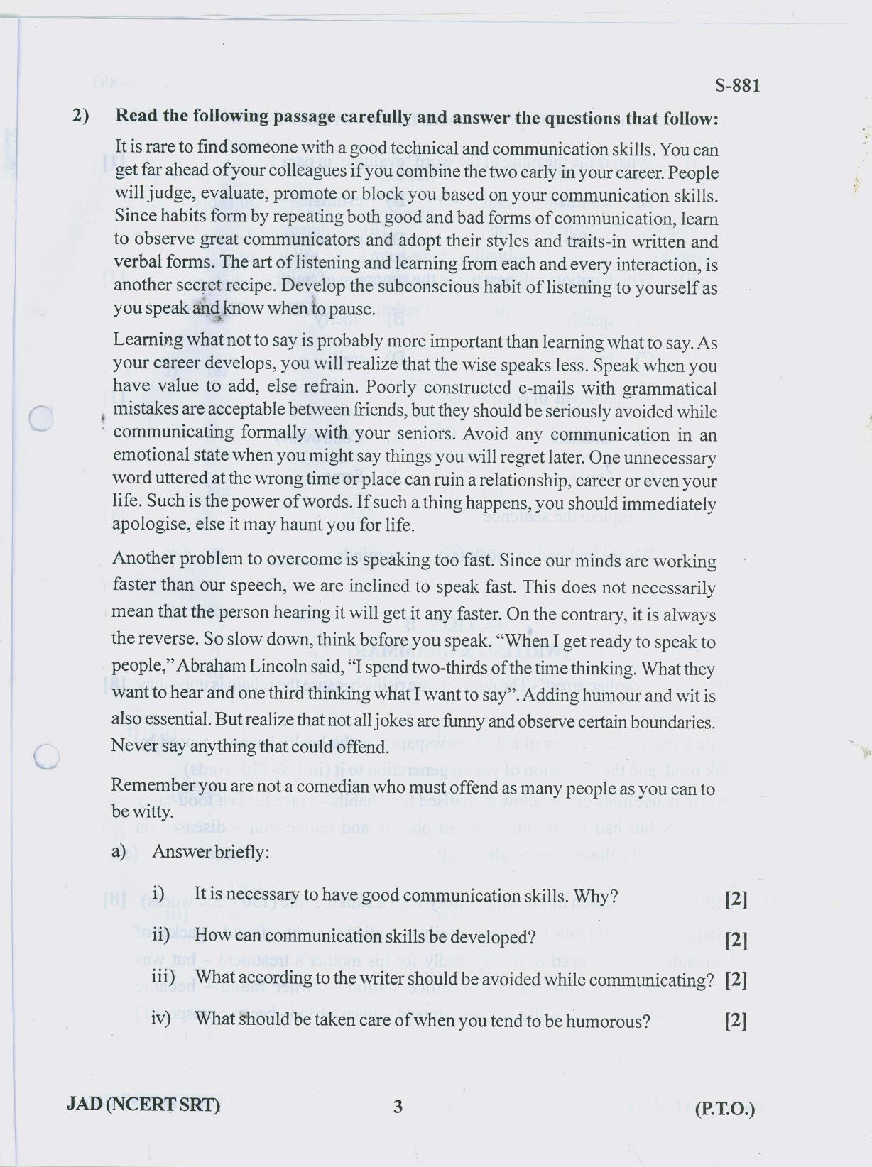 Gujarat Board Class 10th ENGLISH NCERT SRT 2019 Question Paper - Page 3