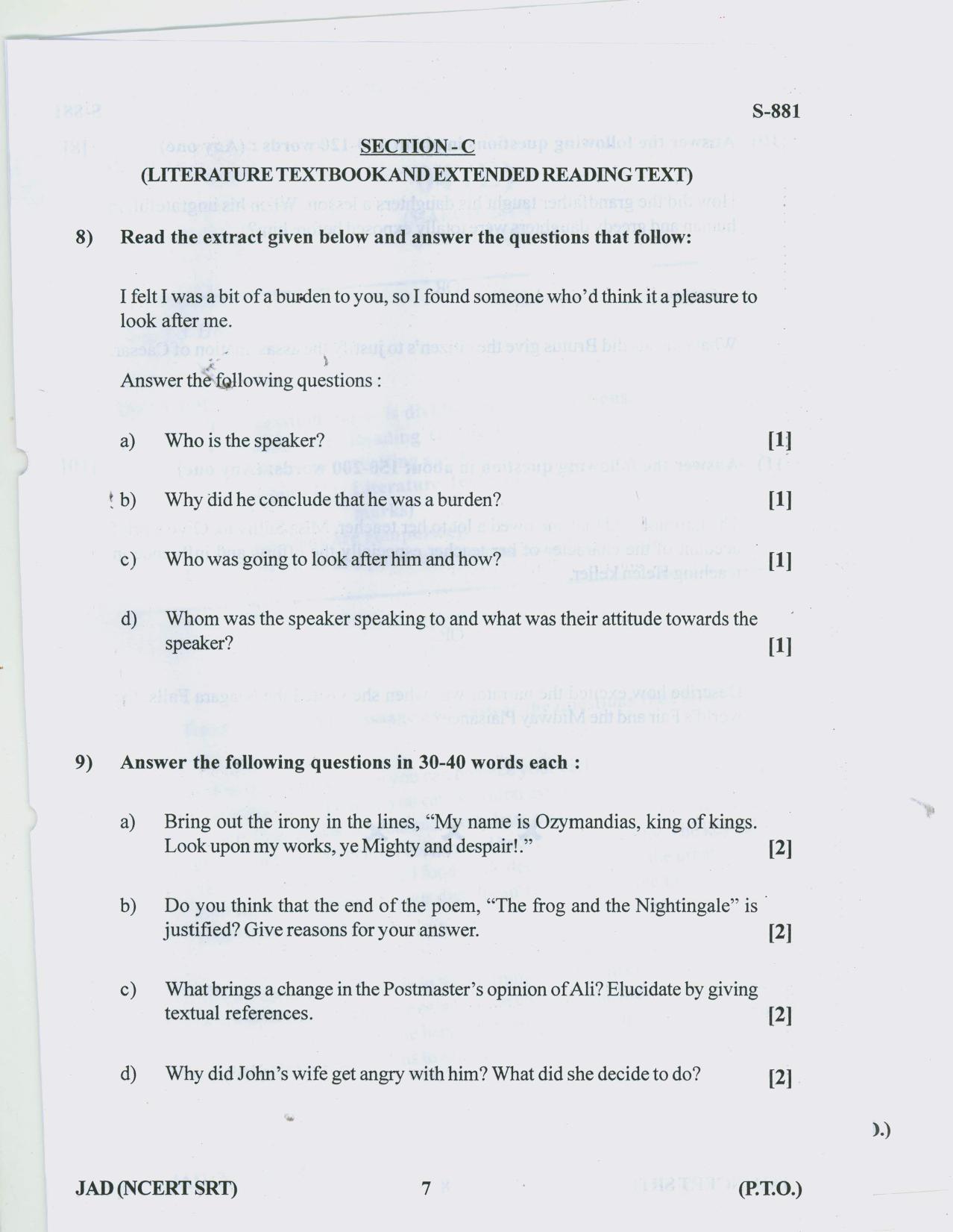 Gujarat Board Class 10th ENGLISH NCERT SRT 2019 Question Paper - Page 7