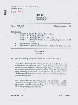 Gujarat Board Class 10th ENGLISH NCERT SRT 2019 Question Paper
