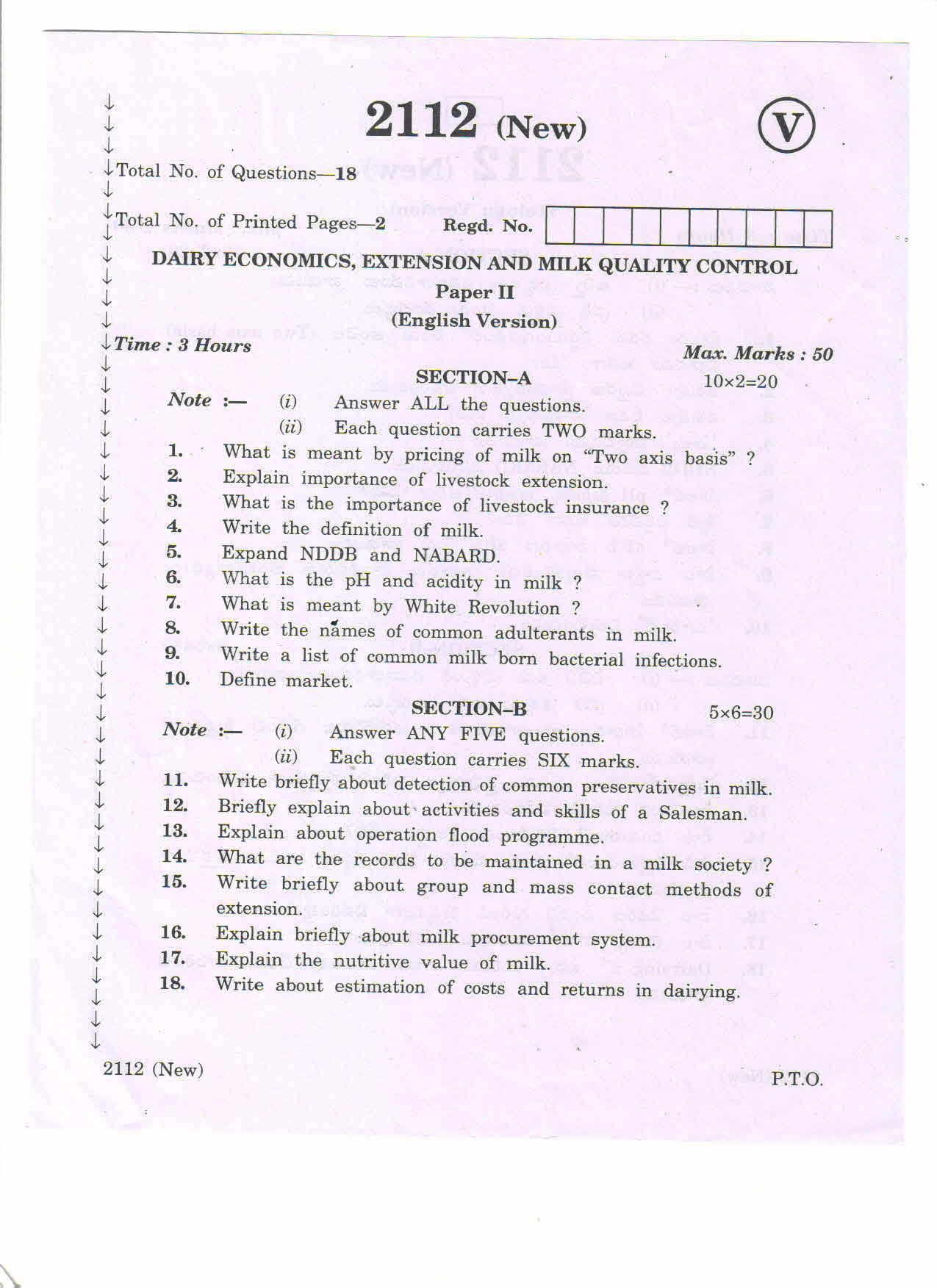 AP Inter 2nd Year Vocational Question Paper March 2020 Dairy