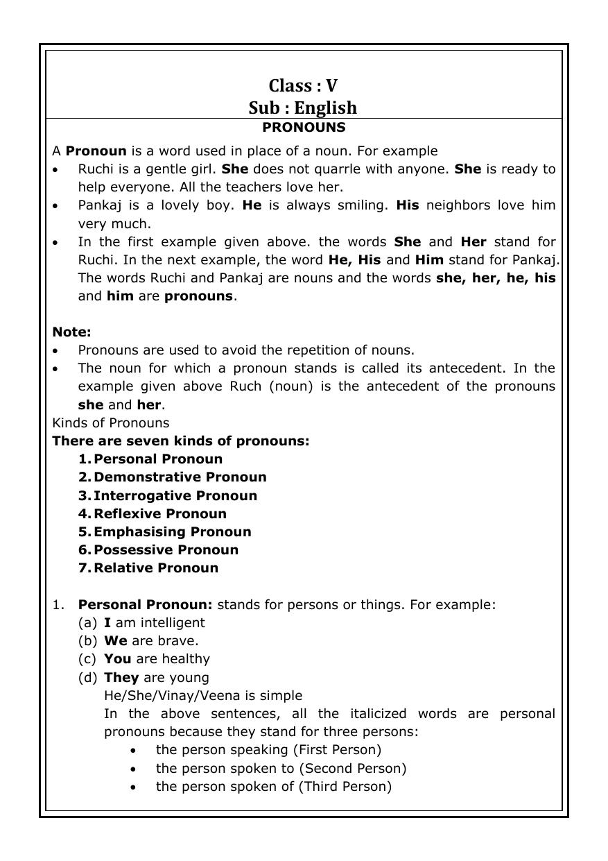 Worksheet for Class 5 English Assignment 21 - Page 1