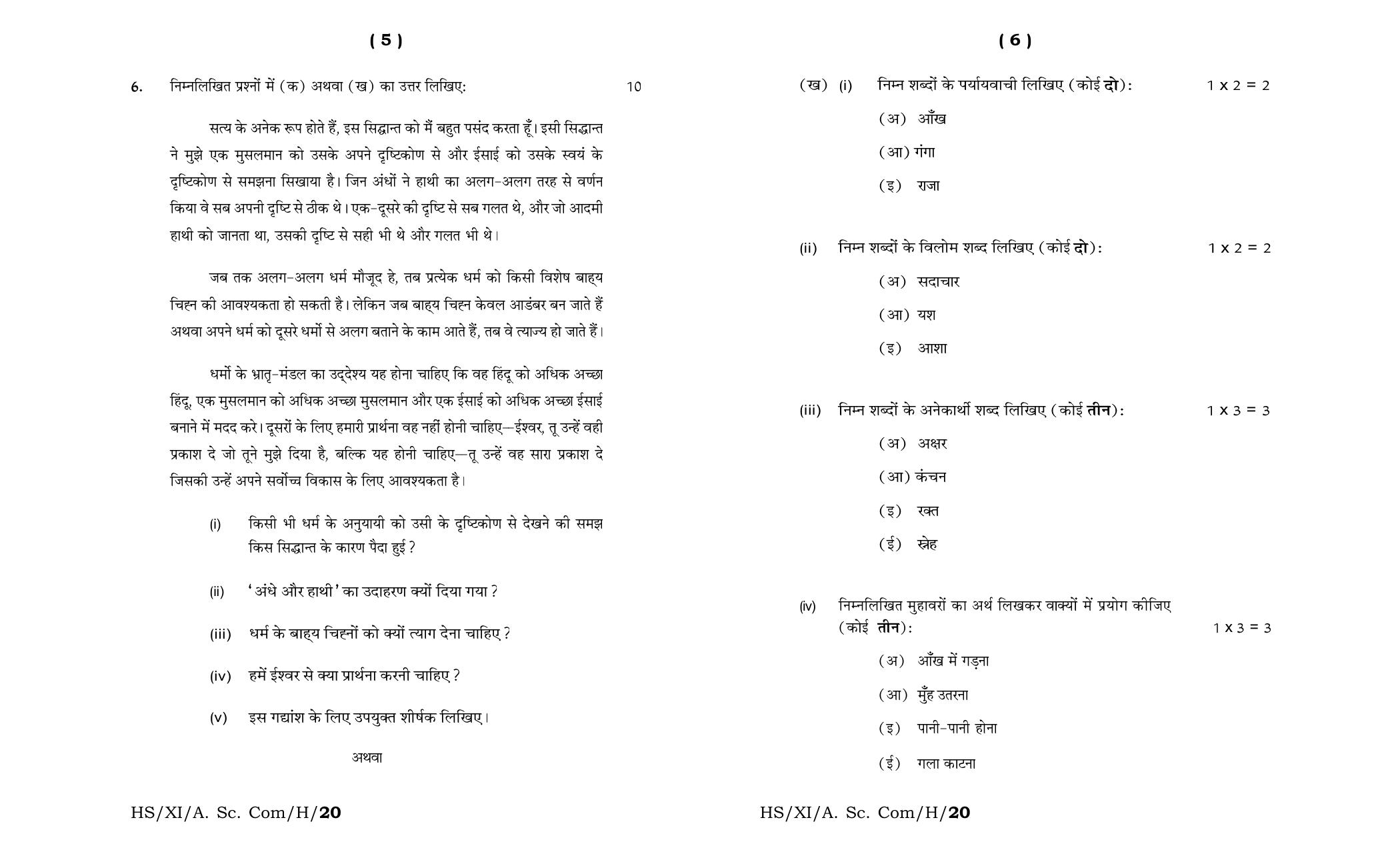 Meghalaya Board (MBOSE) Class 11 Hindi MIL 2020 Question Paper - Page 3