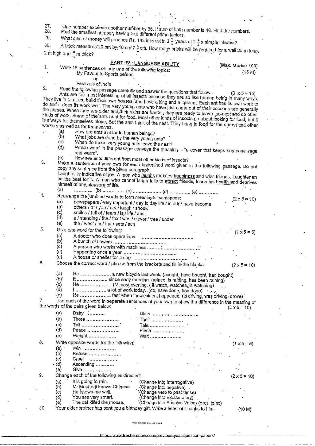Sainik School Class 6 Question Paper 2014 - Page 2