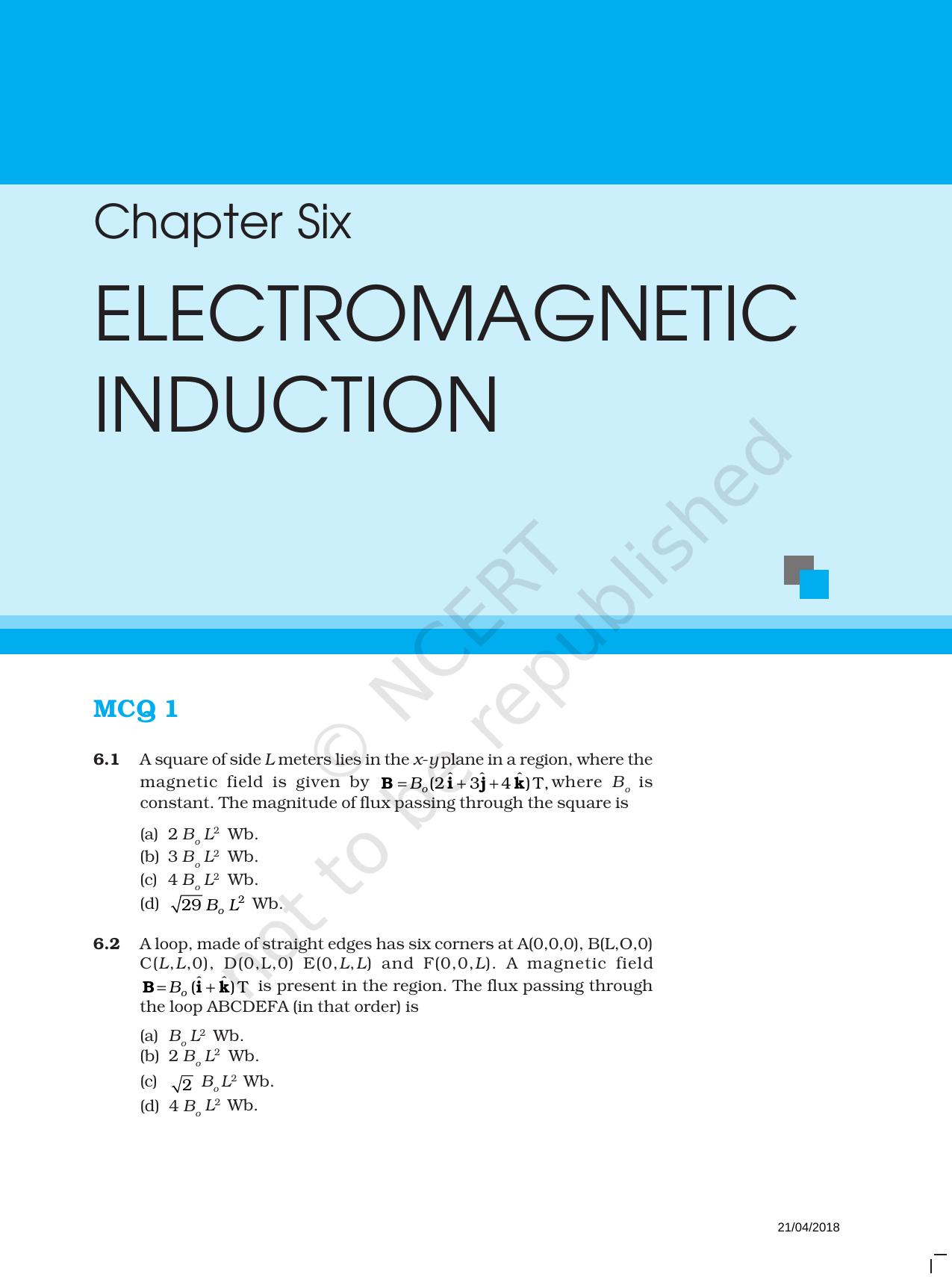NCERT Exemplar Book for Class 12 Physics: Chapter 6 Electromagnetic Induction - Page 1