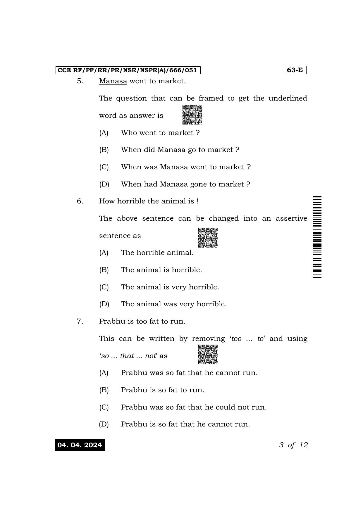 Karnataka SSLC Third Language English Exam 1 Question Paper 2024 (A Version) - Page 3