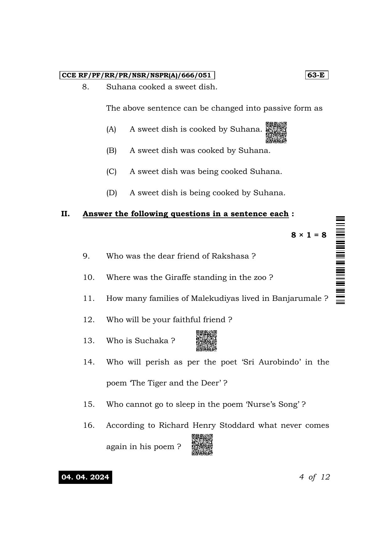 Karnataka SSLC Third Language English Exam 1 Question Paper 2024 (A Version) - Page 4