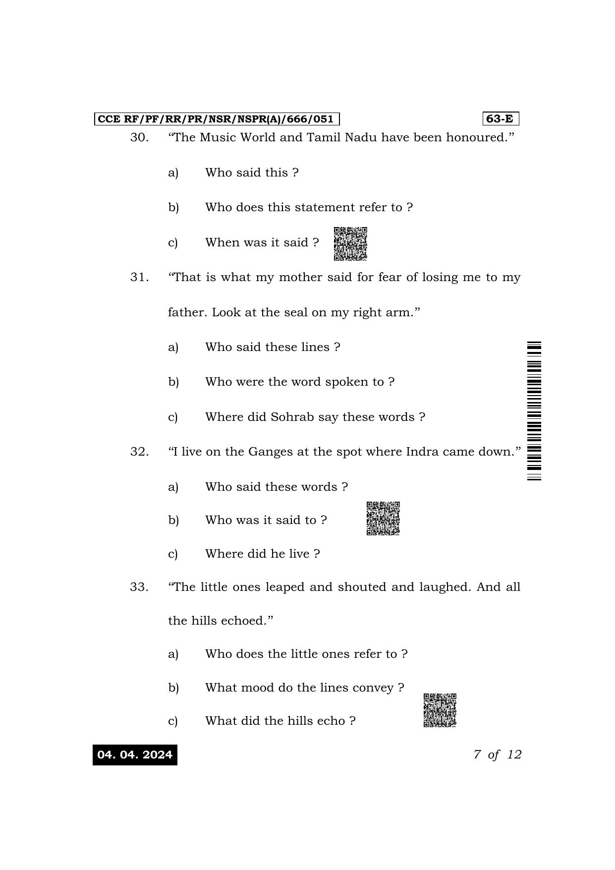 Karnataka SSLC Third Language English Exam 1 Question Paper 2024 (A Version) - Page 7
