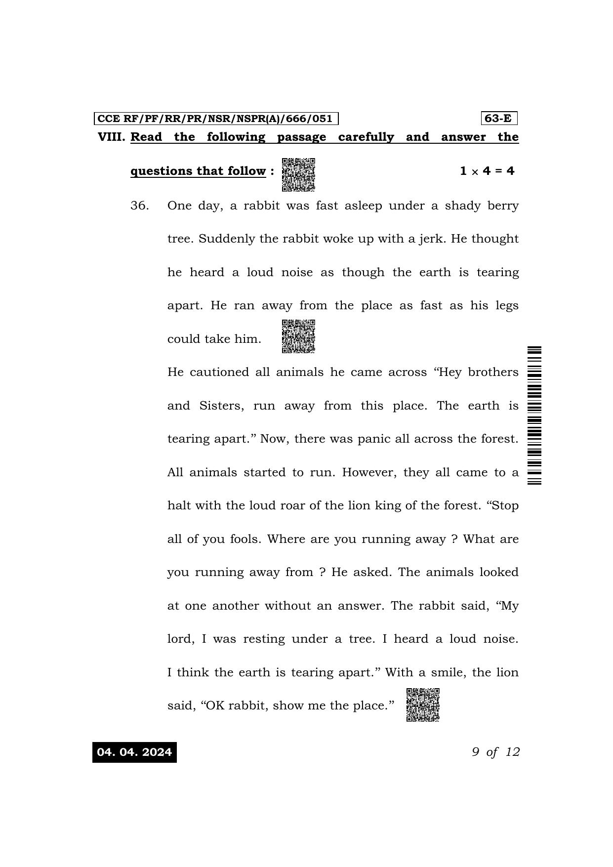 Karnataka SSLC Third Language English Exam 1 Question Paper 2024 (A Version) - Page 9