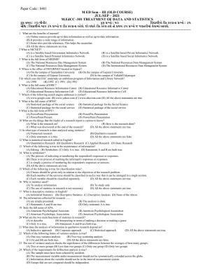Hemchand North Gujarat University Sample Paper July-Sept 2021: M ED Sem – III  CC 301 Treatment Of Data And Statastics  (Old Course)