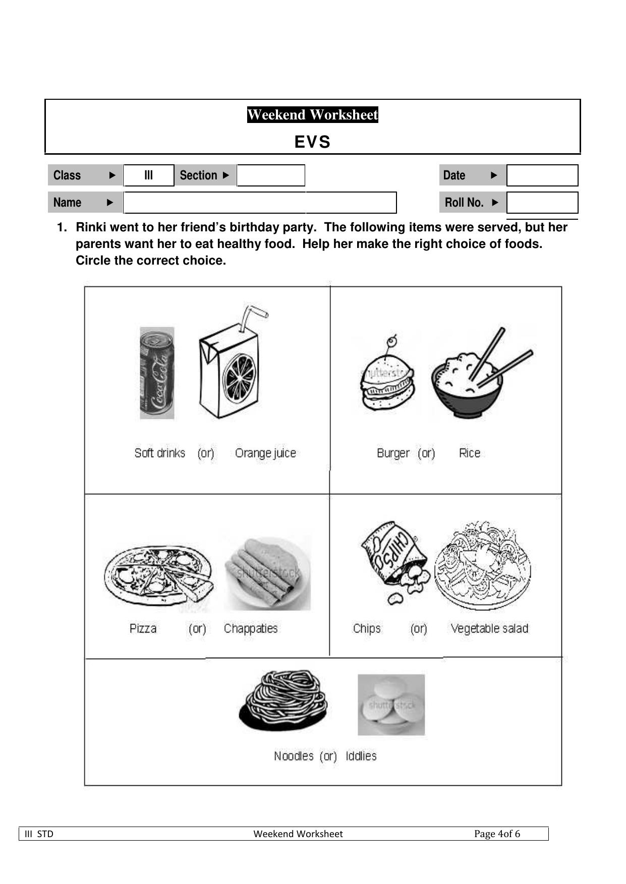 Worksheet for Class 3 EVS Assignment 111 Revision - Page 1
