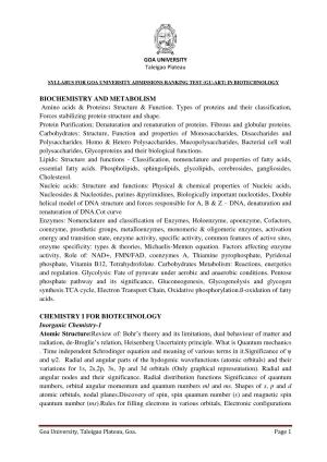 GU ART Biotechnology Syllabus