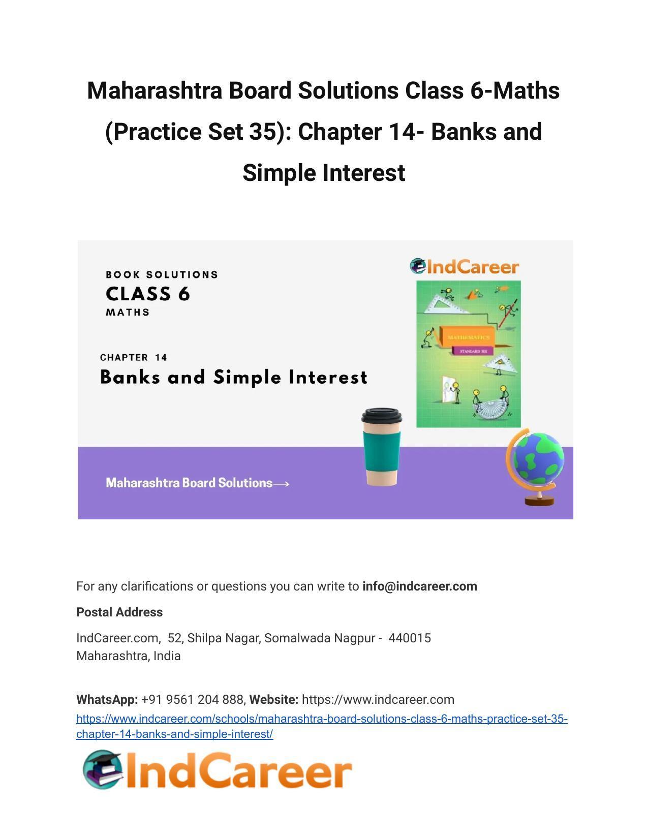 Maharashtra Board Solutions Class 6-Maths (Practice Set 35): Chapter 14- Banks and Simple Interest - Page 1
